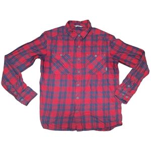 Stio Mens Flamnel Red‎ Blue Long Sleeve Button Up Shirt Size Medium A7